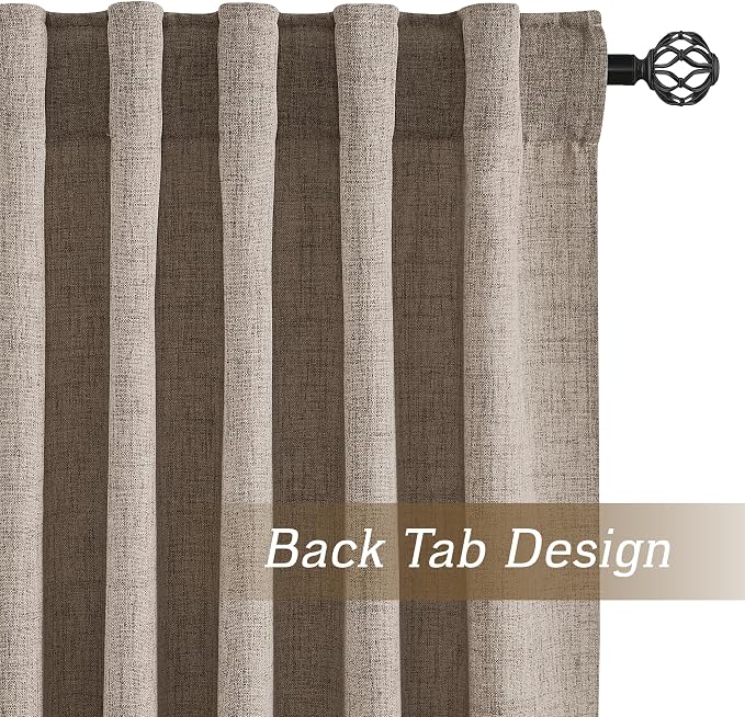 RYB HOME Linen Sheer Curtains and Drapes for Living Room and Dining Room 90 inches Length, Breathable Back Tab/Rod Pocket Semi Sheer Curtains, Oatmeal, W 52 x L 90 inches, 2 Panels Set