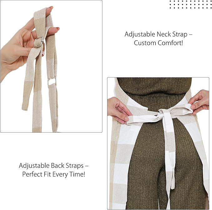 Encasa XO Cotton Kitchen Aprons for Women & Men with Pocket & Towel Loop, Adjustable Neck & Back Strap for Cooking, Baking