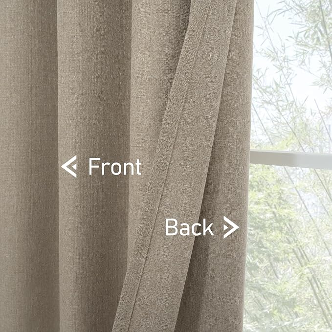 LAMIT Natural Linen Thermal Curtains for Living Room, 108 inches Grommet Thick Light Reducing Curtains Window Light Filtering Panels for Bedroom/Farmhouse, Set of 2 Panels, W52 x L108, Taupe