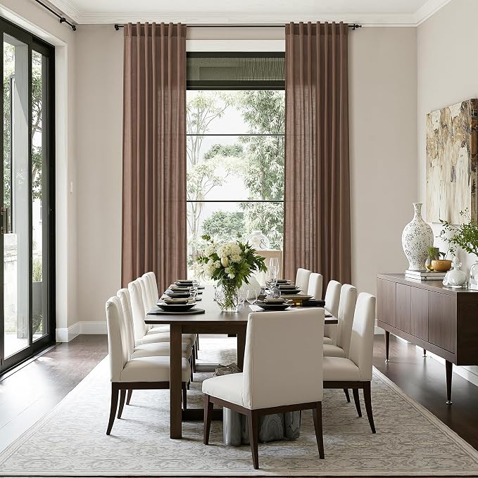 Caramel Brown Linen Curtains for Living Room 95 Inches Long Back Tab and Rod Pocket Light Filtering Semi Sheer Vintage Rustic Curtain Luxury Boho Decor Drapes for Bedroom Office 52x95, 2 Panels