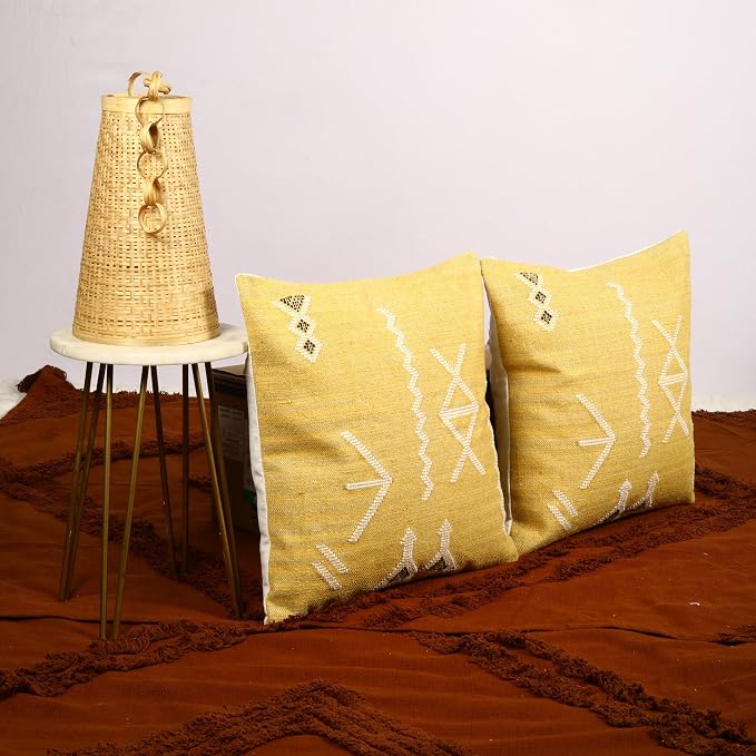 Trade Star 100% Cotton Sabra Cushion Covers Set of 2 Throw Pillow Cover Handloomed Decorative Cushion Cases Beautiful Handwoven Pillowcase 18x18 Inches Designer Pillow Shams