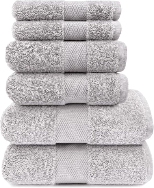Maisonette Elegance 100% Organic Cotton Turkish Bathroom Towels Set, Soft & Absorbent, Ideal Quick Dry Luxury Large Bath Sheets, Hand Towels & Washcloths for Shower (6 Pack), Pewter