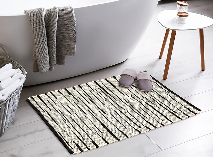 Handmade Woven Tonal Chindi Rug 24 x 36 Inch, Reversible Cotton Braided Area Rug, Grey Multi Farmhouse Throw Rug for Entryway, Kitchen, Bathroom, Bedroom and Living Room