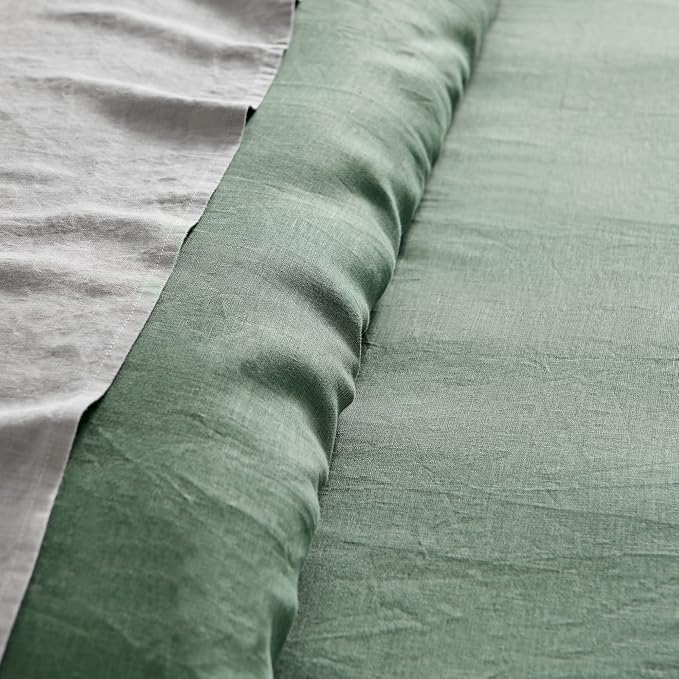 Levtex Home - 100% French Flax Linen - King Duvet Cover - French Flax Washed Linen - Forest Green - Duvet Cover Size (106x94in.)