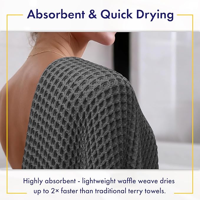 Alusa Home Viscose from Bamboo Waffle Towels - Lightweight Bath Towel Set of 6 - Compact, Quick Dry & Lint Free (Granite Grey)