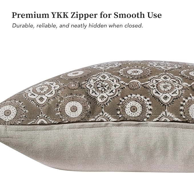 Handmade Block Print 100% Thick Cotton 20 x 20 inch Throw Pillow Cushion Cover with Zipper - Pillowcase for Bedroom, livingroom, Couch, Sofa, Outdoor, Chair, Bed, Home Décor-Uma (Gauntlet Gray)