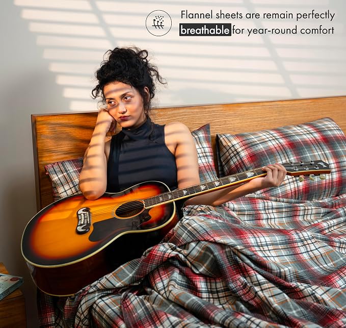 RUVANTI Flannel Sheets Split King Size - 100% Cotton Double Brushed Split King Bed Sheets Set - Deep Pockets 16 Inches - All Seasons Breathable & Extra Soft - Warm & Cozy, 5 Pieces, Halloween Check