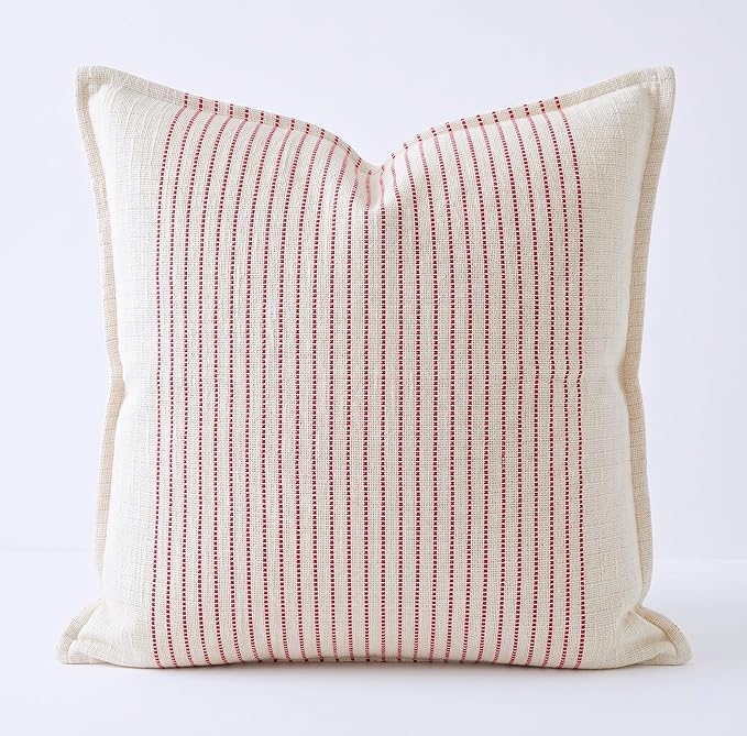 SanVia Cotton Throw Pillow Covers 20x20 – Handwoven Jacquard Texture, Fade-Resistant, No Pilling – Hidden Zipper, Decorative Cushion Cover for Sofa, Couch, Bed – Insert Not Included (Striped, White)