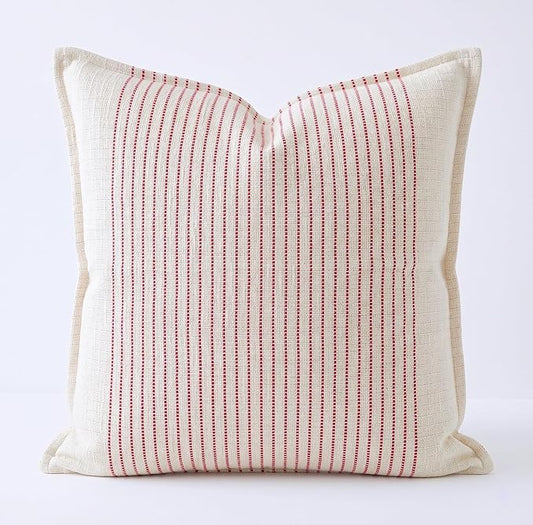 SanVia Cotton Throw Pillow Covers 20x20 – Handwoven Jacquard Texture, Fade-Resistant, No Pilling – Hidden Zipper, Decorative Cushion Cover for Sofa, Couch, Bed – Insert Not Included (Striped, White)