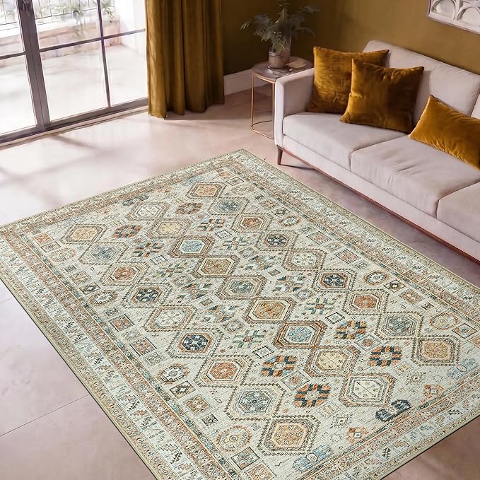Keen Home Design 5x7 Rug - Machine Washable Area Rug with Non-Slip Backing, Ideal for Living Room, Dining Room, Bedroom - Vintage, Easy Clean, Durable, Low Pile Rug - (5' x 7')