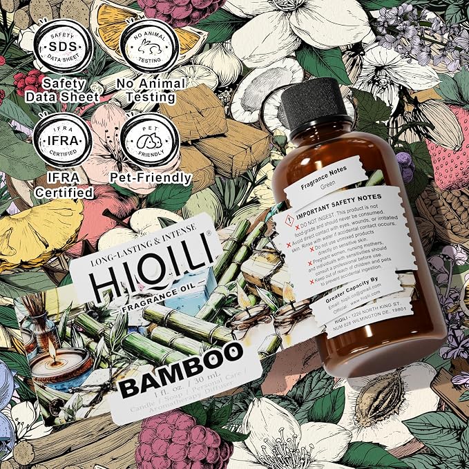 HIQILI Bamboo Fragrance Oil for Candle & Soap Making - 1 Fl Oz | Suitable for Essential Oils Diffuser, DIY Room Air Fresheners, Long-Lasting New Car Scent, Graduated Dropper Included