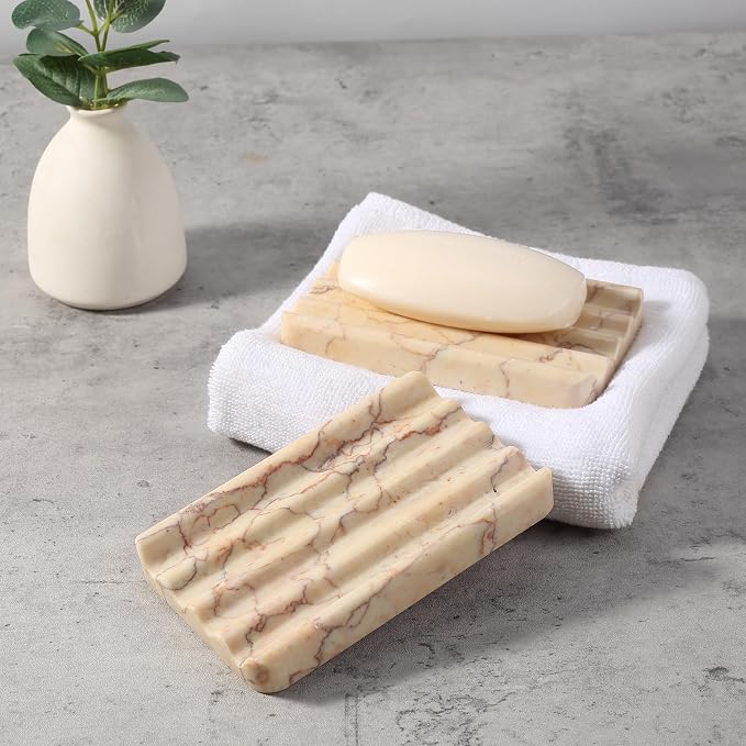 Koville Natural Marble Soap Dish for Bathroom Shower, Bar Soap Holder