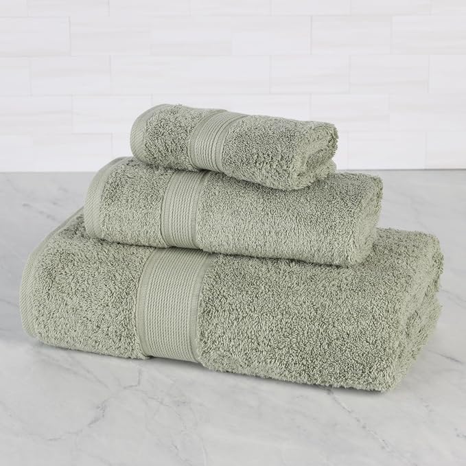 Superior 100% Organic Cotton 3-Piece Towel Set, Includes 1 Bath Towel, 1 Hand Towel, 1 Face Towel/Washcloth, Daily Use, Bathroom, Guest Bath, Absorbent, Home Essentials, Oregon Collection, Sage