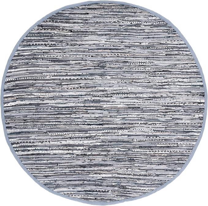 SAFAVIEH Rag Rug Collection Area Rug - 6' Round, Grey, Handmade Boho Stripe Cotton, Ideal for High Traffic Areas in Living Room, Bedroom (RAR128A)