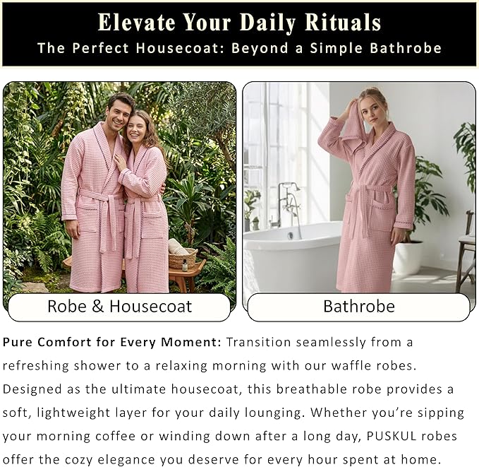 PÜSKÜL Luxury Waffle Robe for Women & Men - Natural 100% Turkish Cotton Bathrobe - Housecoat Womens & Housecoat Mens