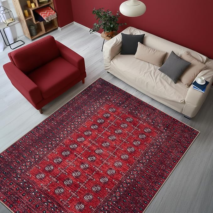 Keen Home Design 5x7 Rug - Machine Washable Area Rug with Non-Slip Backing, Ideal for Living Room, Dining Room, Bedroom - Vintage, Easy Clean, Durable, Low Pile Rug - (5' x 7')