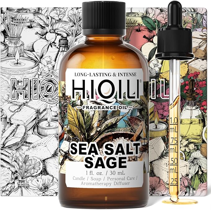 HIQILI Sea Salt Sage Fragrance Oil for Diffuser Use, DIY Perfume - 1 Fl Oz | Car/Hotel Collection Diffuser Oil, Long Lasting Scents, Candle & Soap Making Supplies, DIY Air Freshener Spray