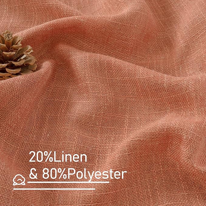 LAMIT Linen Curtains for Living Room 120 Inches Long, Back Tab and Rod Pocket Semi Sheer Panels Light Filtering Farmhouse Drapes for Bedroom/Dining Room, Terracotta, Set of 2, 52 x 120 Inch