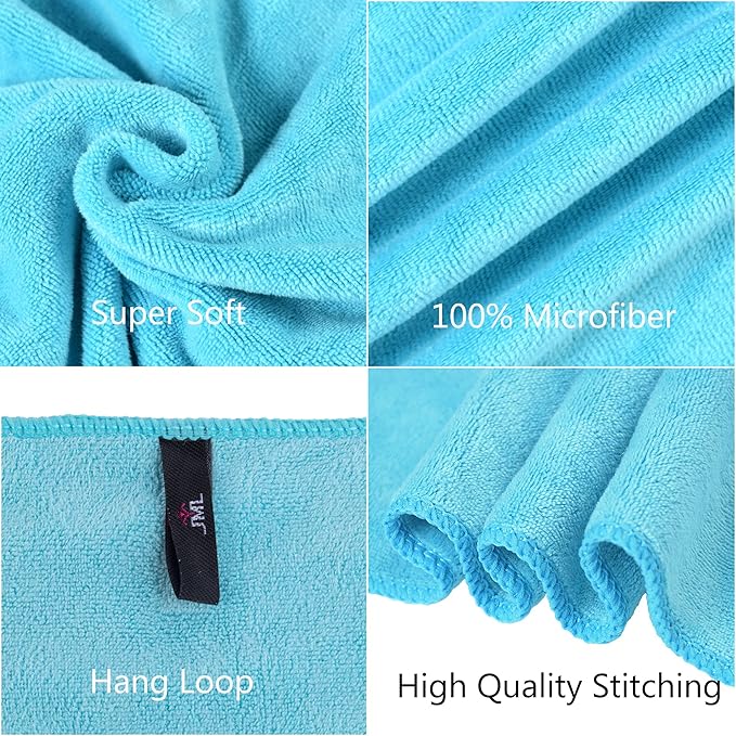 JML Large Microfiber Bath Towels Set, 2 Pack 30" x 60" - Soft, Absorbent, Quick-Drying, Bathrooom Towel with Hanging Loop for Hair Wrap, Sauna,Fitness, Sport, Yoga, Aquamarine