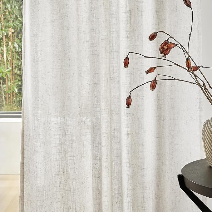MYSKY HOME Boho Curtains 72 Inch Length, Linen Blend Drapes for Window Decoration French Door Curtain Panels Privacy Shade Burlap Farmhouse Rustic Style for Doorways, 50" x 72", Linen, 2 Panels