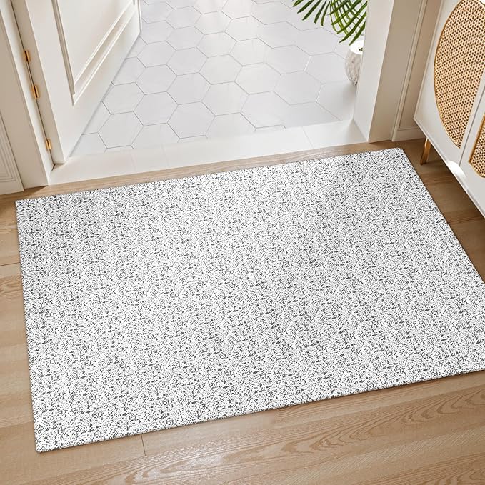 Collive Small Bathroom Rug 2x3, Washable Entryway Rugs Rubber Backed Indoor Doormat, Gray Woven Cotton Kitchen Carpets Boho Farmhouse Throw Mat for Bedroom Entrance Front Door