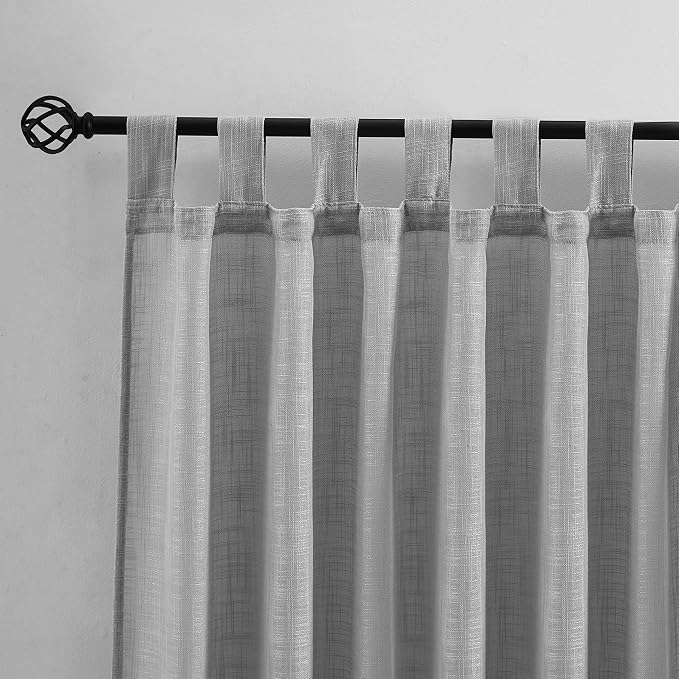 Sheer Curtains Tab Top Light Filtering Elegant Curtains & Drapes for Bedroom (Grey, 52" W x 96" L, Pack of 2)