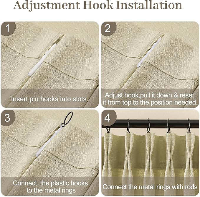 IVAPUPU 96 Inch Linen Curtains 2 Panel Set for Living Room, Pinch Pleated Semi Sheer Curtain Rustic Textured Light Filtering Memory Trained Drapes with Hook for Bedroom Office, Grey Beige, W40xL96
