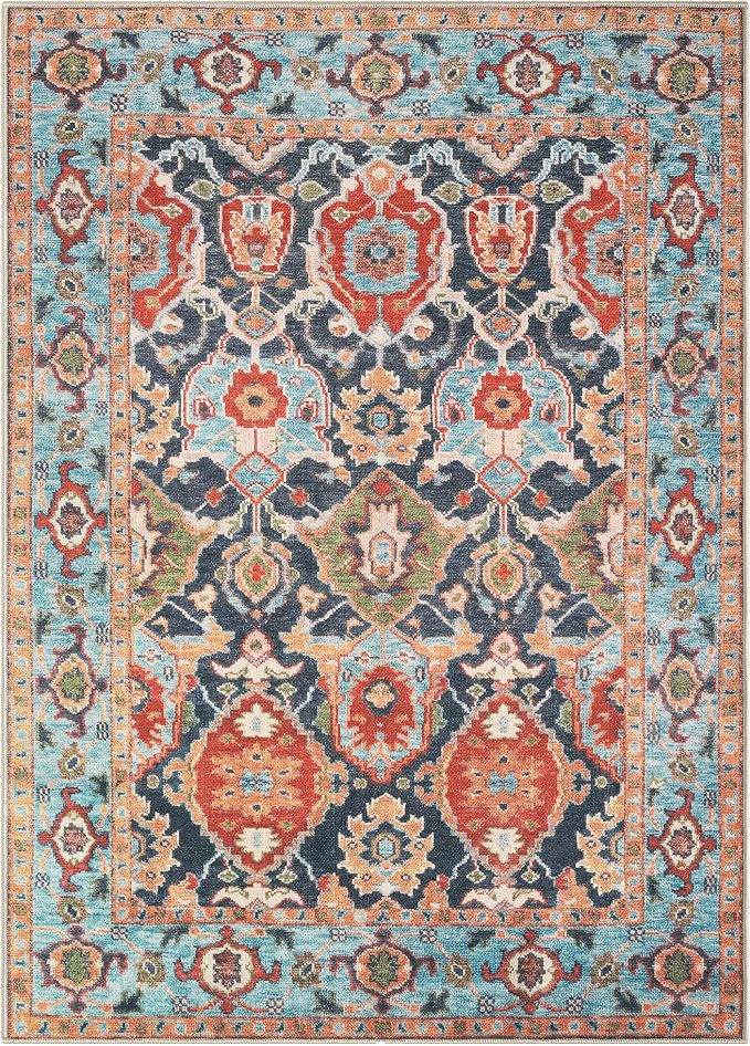 Keen Home Design 48"x72" Rug - Machine Washable Area Rug with Non-Slip Backing, Ideal for Living Room, Dining Room, Bedroom - Vintage, Easy Clean, Durable, Low Pile Rug - (4' x 6')