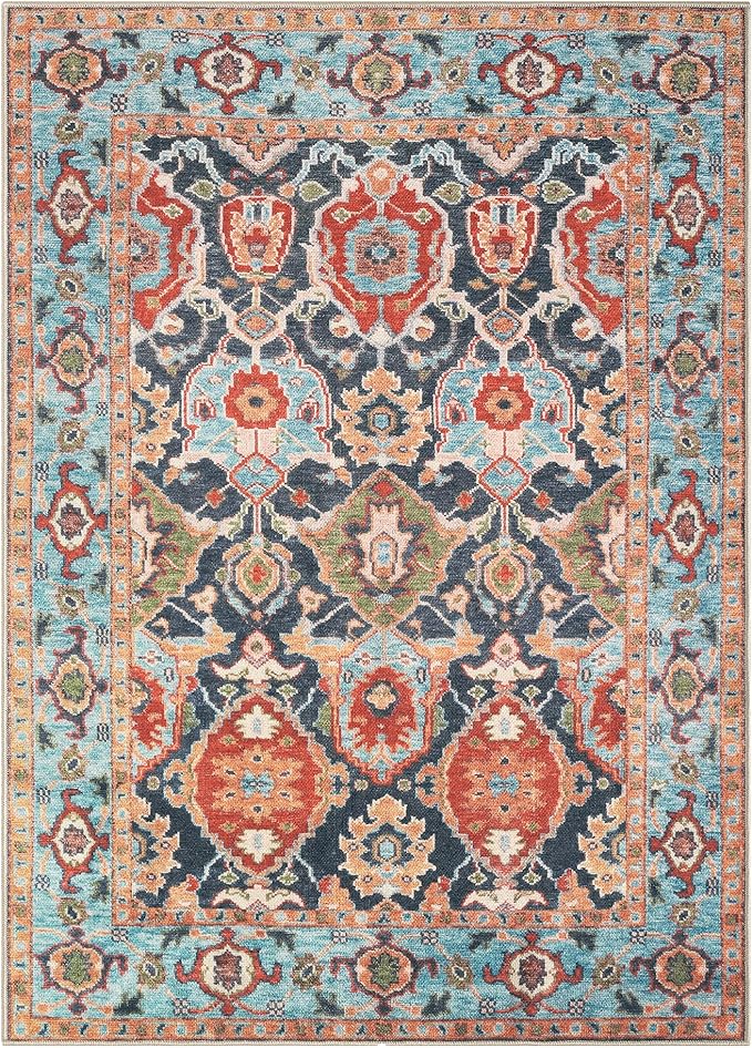Keen Home Design 5x7 Rug - Machine Washable Area Rug with Non-Slip Backing, Ideal for Living Room, Dining Room, Bedroom - Vintage, Easy Clean, Durable, Low Pile Rug - (5' x 7')