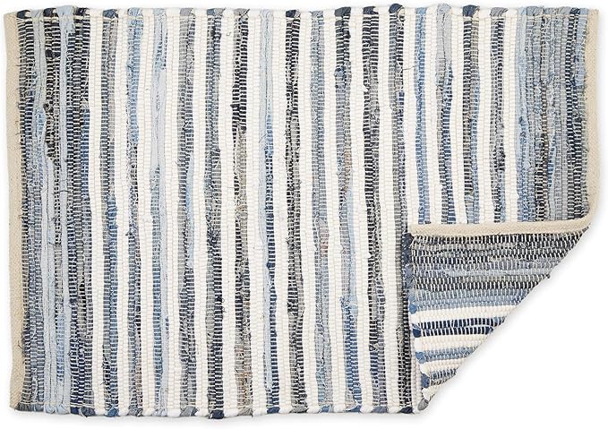 DII Chindi Home Collection Handwoven Multicolor Area Rag Run, 2x3', Denim