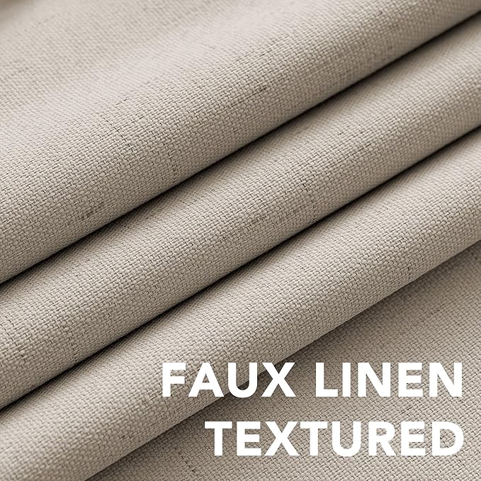 H.VERSAILTEX Blackout Curtains Linen Curtains 120 inches Long 100% Black Out Curtains for Bedroom Windows, Textured Linen Look Draperies Grommet with White Liner, 2 Panels, Cobblestone