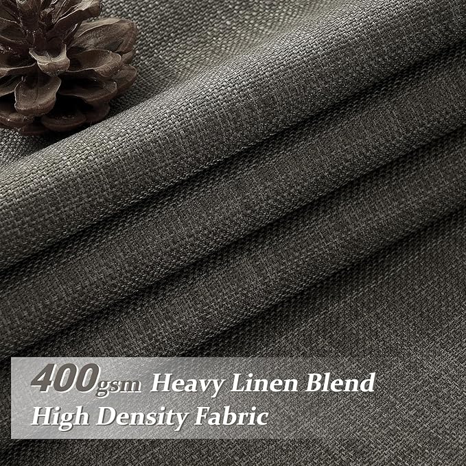Pinch Pleated Blackout Curtains 90 Inches Long for Bedroom 2 Panel Set, Memory Trained Dark Grey Two Layer Thick Linen Sound Dampening Thermal Rustic Windows Curtain for Living Room Darkening Drapes