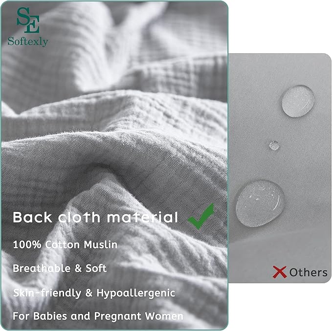 SE SOFTEXLY Muslin Duvet Cover Queen Size, 100% Washed Cotton Duvet Cover Set, Ultra Soft Comforter Cover Linen Like, 3 Pieces Minimalist Gauze Duvet Cover with 2 Pillowcases, 90"x90", Light Grey