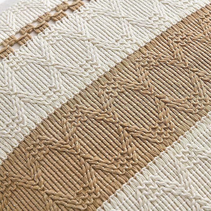 Fancy Homi Set of 2 Tan Neutral Decorative Throw Pillow Cover 22x22 Inch for Couch Bed Sofa, Aesthetic Modern Organic Farmhouse Boho Home Decor, Soft Cotton Cute Accent Macrame Woven Cushion Case Gift
