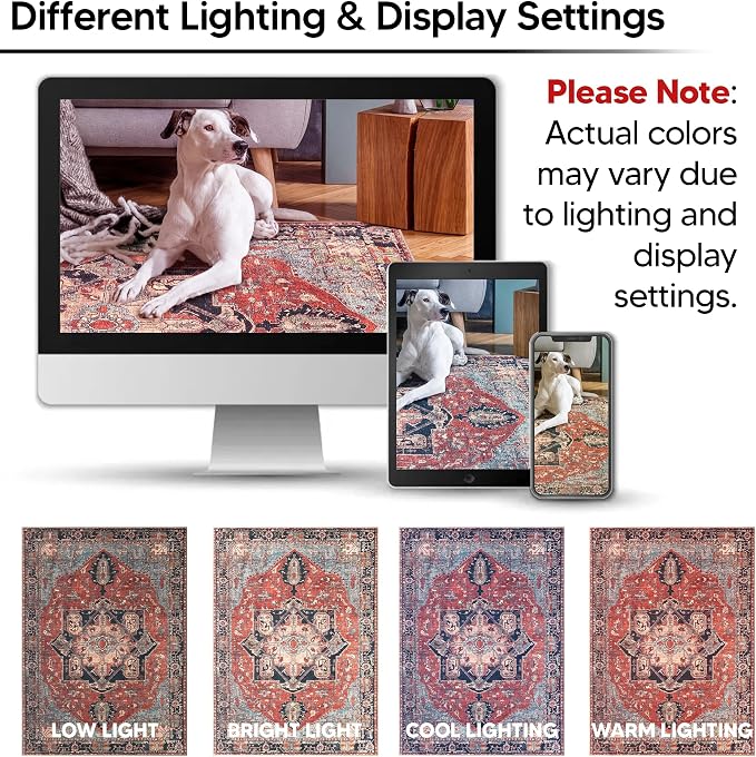 Keen Home Design 8x10 Rug - Machine Washable Area Rug with Non-Slip Backing, Ideal for Living Room, Dining Room, Bedroom - Vintage, Easy Clean, Durable, Low Pile Rug - (8' x 10')
