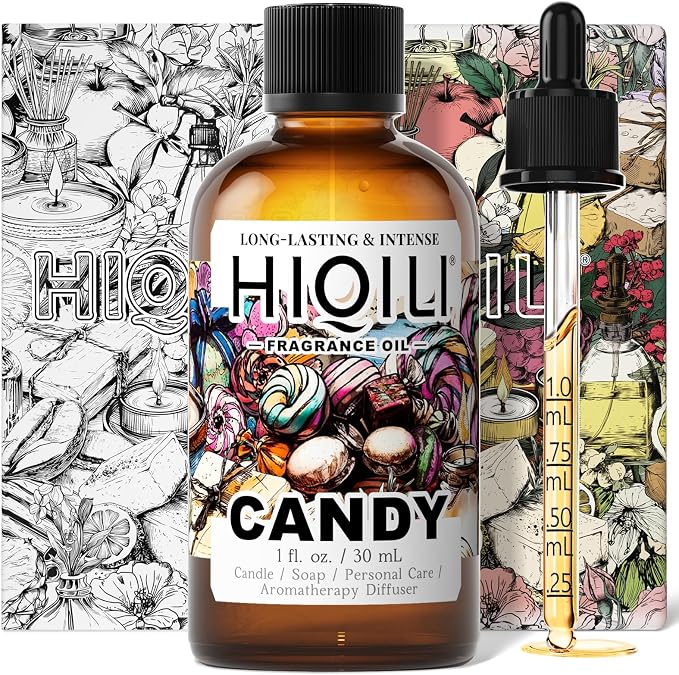 HIQILI Candy Fragrance Oil for Diffusers for Home - 1 Fl Oz | Long-Lasting Sweet Scent, Perfect for Soap & Candle Making, Pet Safe, Graduated Dropper Included