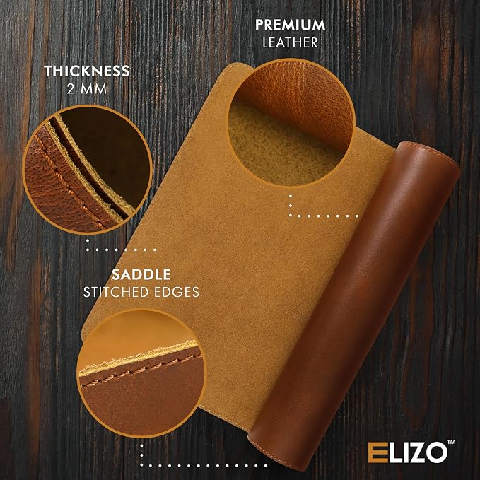 Elizo Real Leather Desk Mat Set (24X14) Large Desk Cover Desk Blotter Protector Computer Gaming Mouse Pad Table Laptop Office Desktop Accessories Antique