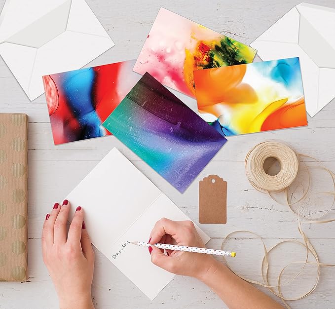 Better Office Products 100-Pack All Occasion Greeting Cards, Modern Art Designs, Assorted Blank Note Cards, 4 x 6 inch, 6 Exclusive Alcohol Ink Abstract Designs, Blank Inside, with Envelopes