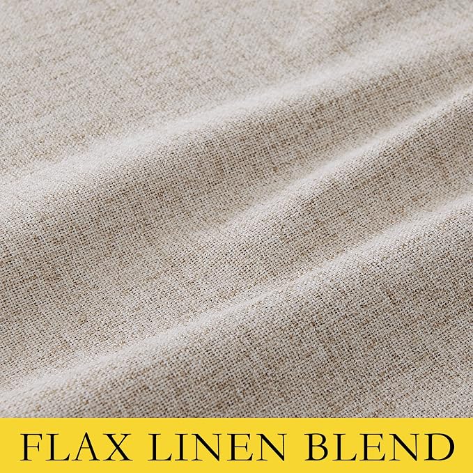 NICETOWN 100% Blackout Natural Linen Bedroom Curtains 95" Length with Thermal Insulated Liners, Farmhouse Style Room Cooling Small Window Draperies for Living Room (2 Panels, 52" W)