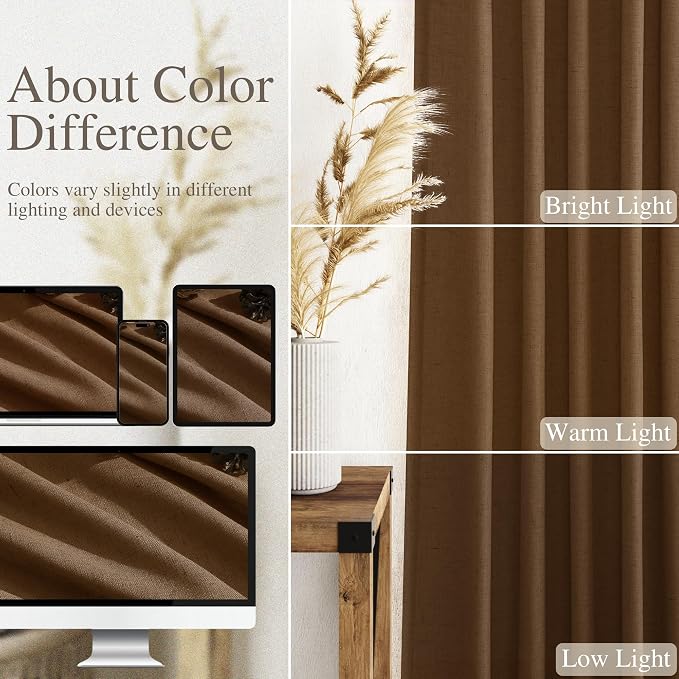 Nanspring Tobacco Brown Linen Curtains 72 inch Length for Living Room Back Tab Rod Pocket Semi Sheer Modern Farmhouse Coastal Decor Cotton Textured Gauze Curtain for Dining Room Office 52x72