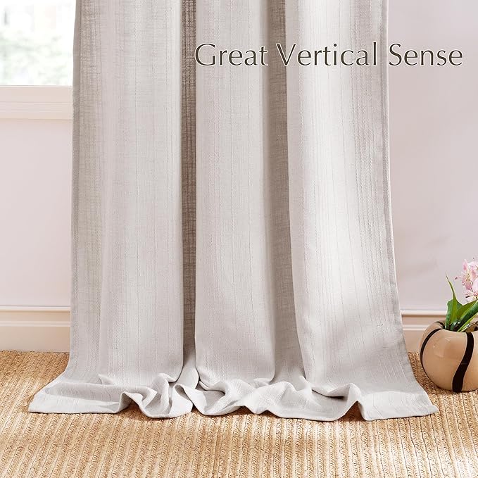 NICETOWN Boho Linen Curtains Jacquard Waffle Weave Pattern, Thick Window Treatments Privacy with Light Filtering Drapes for Living Room, W52 x L90, 2 Panels