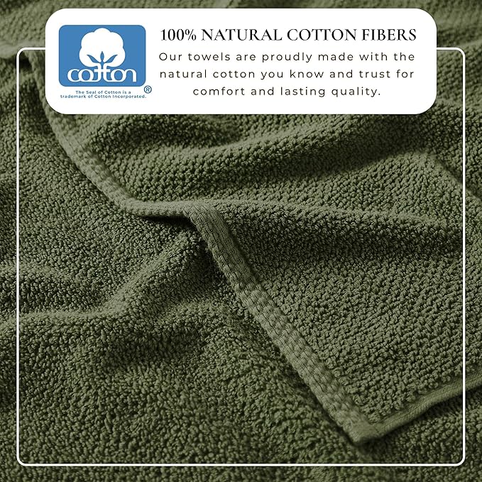 Great Bay Home 100% Cotton 6 Pack 26x16 Hand Towel Set - Absorbent, Quick-Drying, Durable Towels for Bathroom Decor - Low-Twist, Two-Ply Fibers (Forest Green)