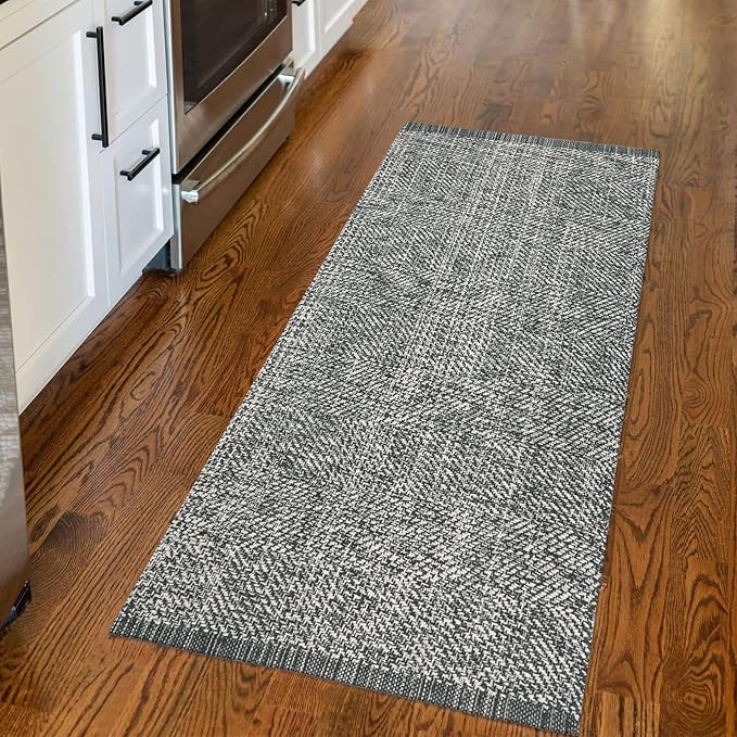 LEEVAN Boho Kitchen Rug 2' x 4.3', Washable Bathroom Runner Rug Grey Reversible Small Hallyway Rug, Farmhouse Front Door Mat Modern Bedroom Carpet for Foyer Laundry Entryway Proch Decor
