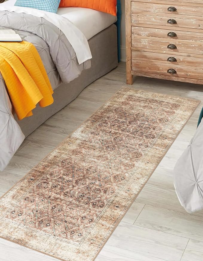 Keen Home Design 30"x84" Rug - Machine Washable Runner Rug with Non-Slip Backing, Ideal for Hallway, Entryway, Kitchen, Laundry Room - Vintage, Easy Clean, Durable, Low Pile - (2'6" x 7')
