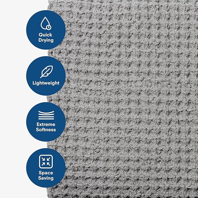 ONSEN Supima® Waffle Bath Towel Set, Quick Dry Lint Free 100% USA Cotton, Bath Hand and Face Towel Bundle, 3 Piece (Cinder Grey, Bath Towel Set)