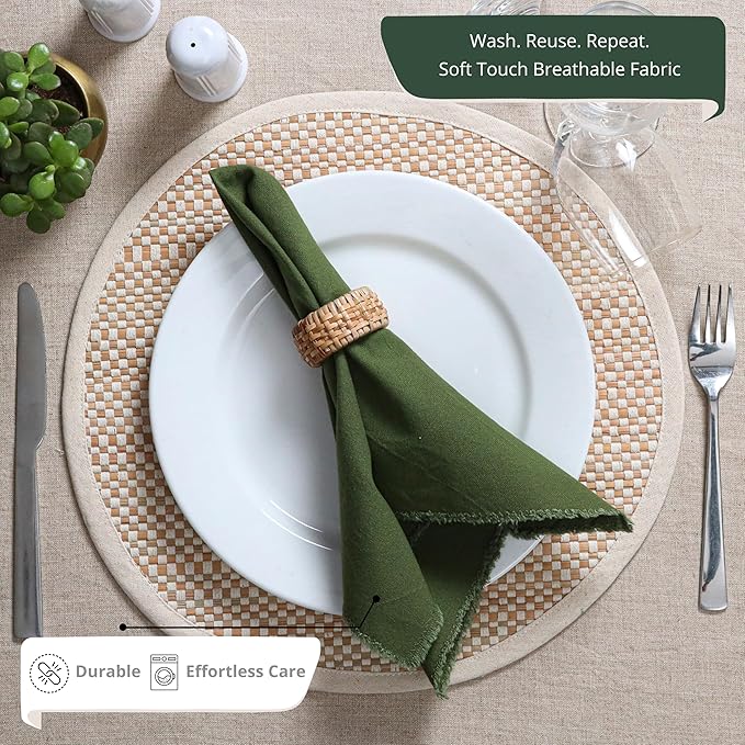 Ramanta Home Cloth Napkins Set of 4 Olive Green 18x18 Inch - Spring Soft & Durable Frayed Dinner Napkin for Easter Wedding, Birthday | Heavy Weight Fabric Table Linen for Everyday Use Family Dinners