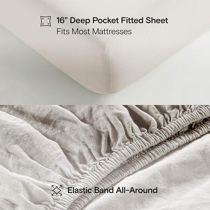 Sijo Stone Washed Organic French Linen Bed Sheet Set, GOTS Certified Organic, Best Cooling Linen Sheet Award by Sleep Foundation, 3 Piece - 2 Pillowcases and 1 Fitted Sheet (Classic, Cal King)