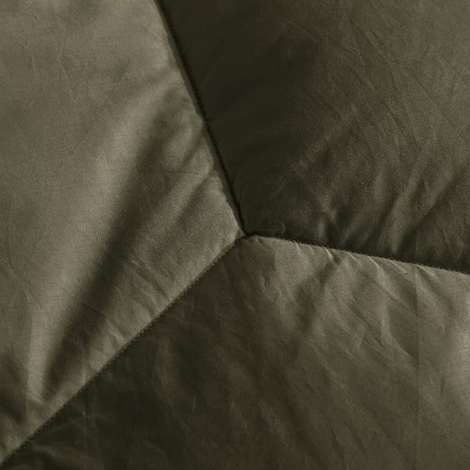Feather and Loom Honeycomb Stitch Down Alternative All Season Comforter - Color: Olive Size: Full/Queen