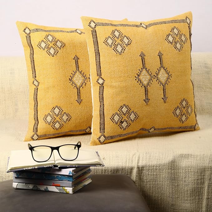 Trade Star 100% Cotton Pillow Shams Handloomed Rug Decorative Cushion Cases Sabra Cushion Covers Cotton Handwoven Pillowcase 18x18 Inches Set of 2 Throw Pillow Cover