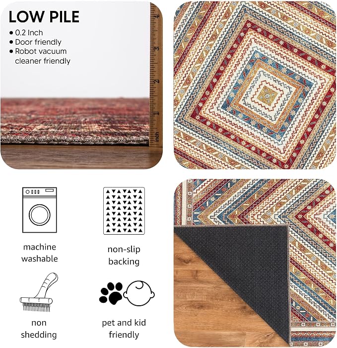 Keen Home Design 30"x144" Rug - Machine Washable Runner Rug with Non-Slip Backing, Ideal for Hallway, Entryway, Kitchen, Laundry Room - Vintage, Easy Clean, Durable, Low Pile - (2'6" x 12')